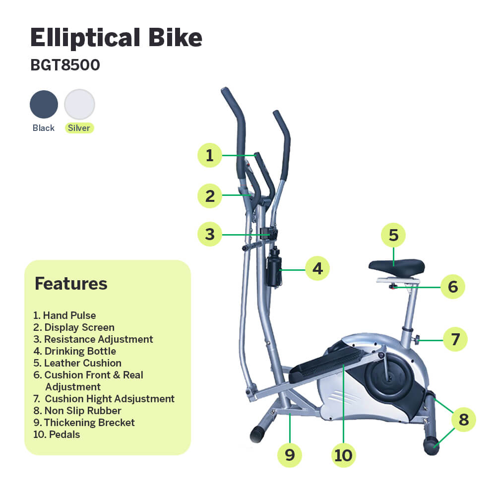 BGT8500 Elliptical Bike feature silver - Sewa Elliptical Bike Cross Trainer BGT8500