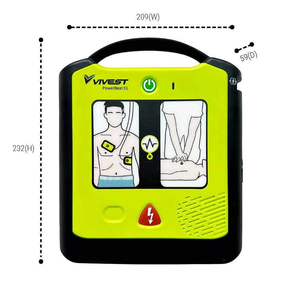 PowerBeat AED X3 Semi Automatic External Defibrillator-ukuran-lebar-tinggi